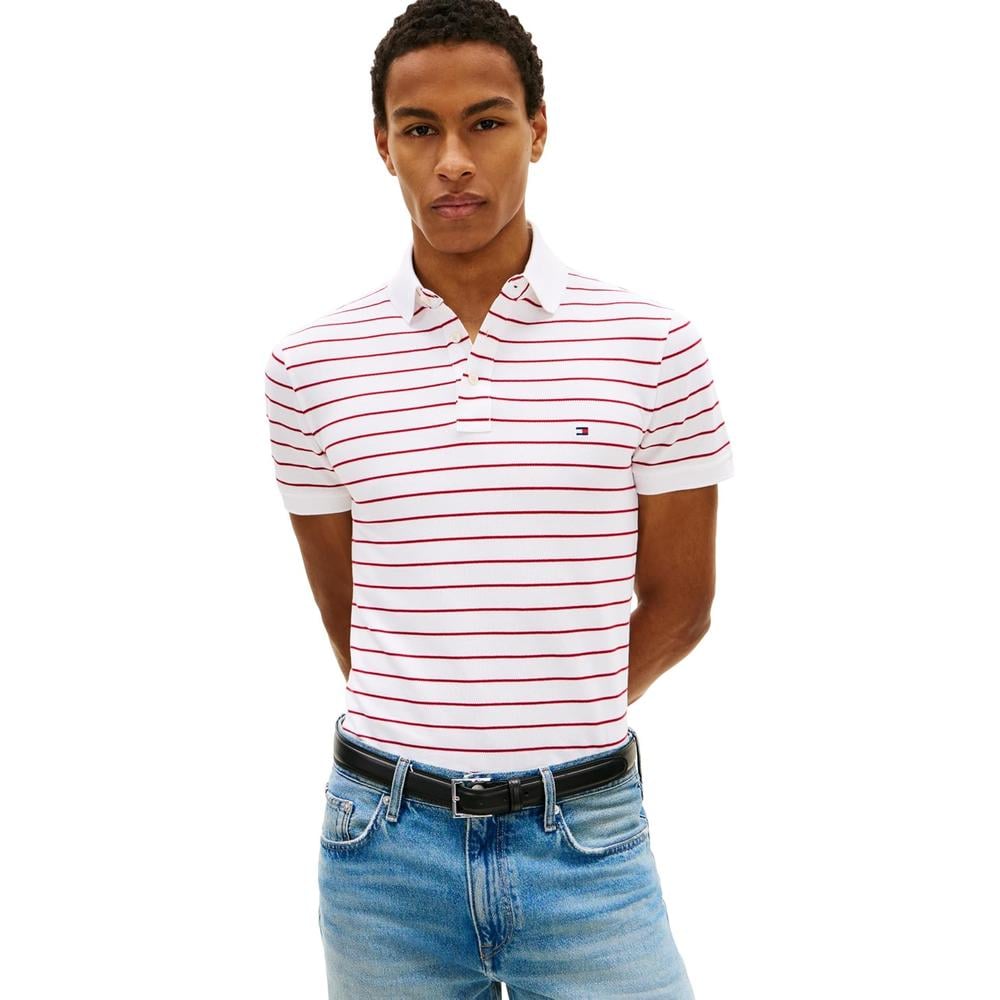 POLO PARA HOMBRE TOMMY HILFIGER 1985 SLIM FIT MANGA CORTA BLANCO ROJO MEDIO - 1