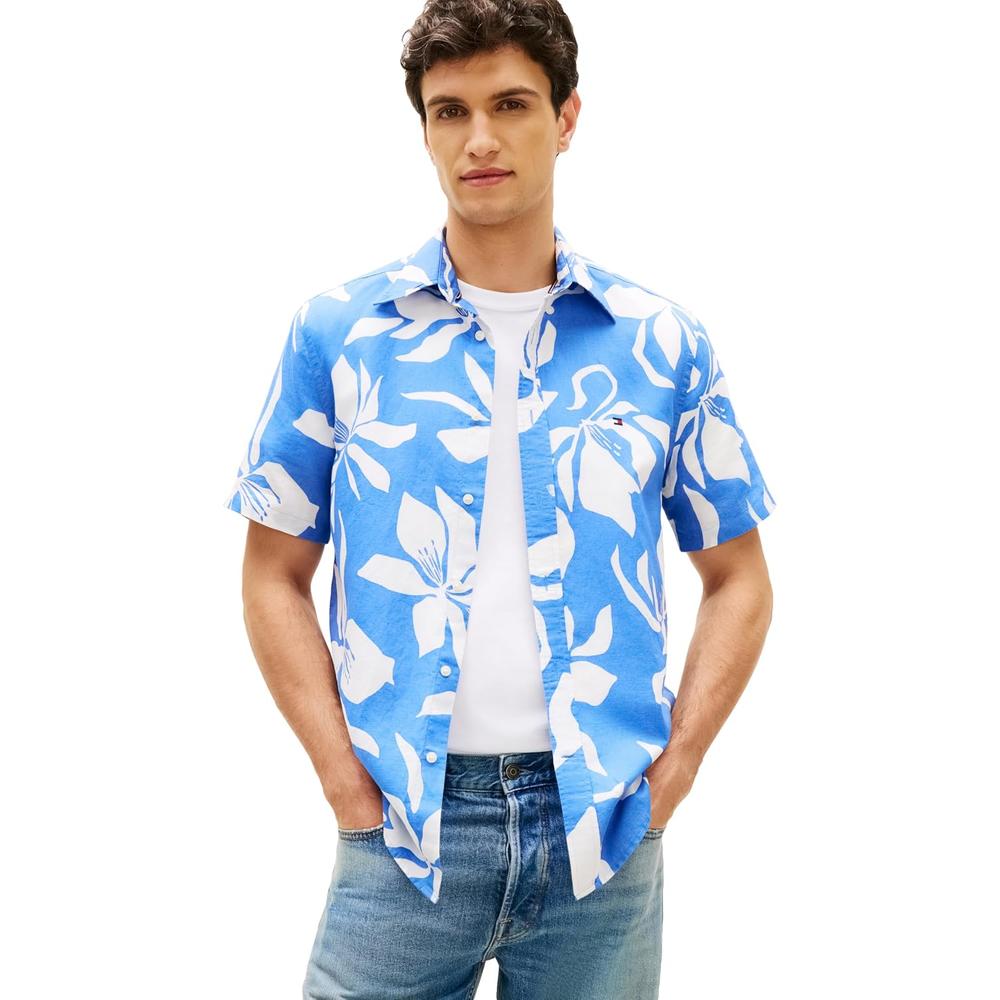 CAMISA PARA HOMBRE TOMMY HILFIGER MANGA CORTA LINO REGULAR FIT MULTICOLOR - 1