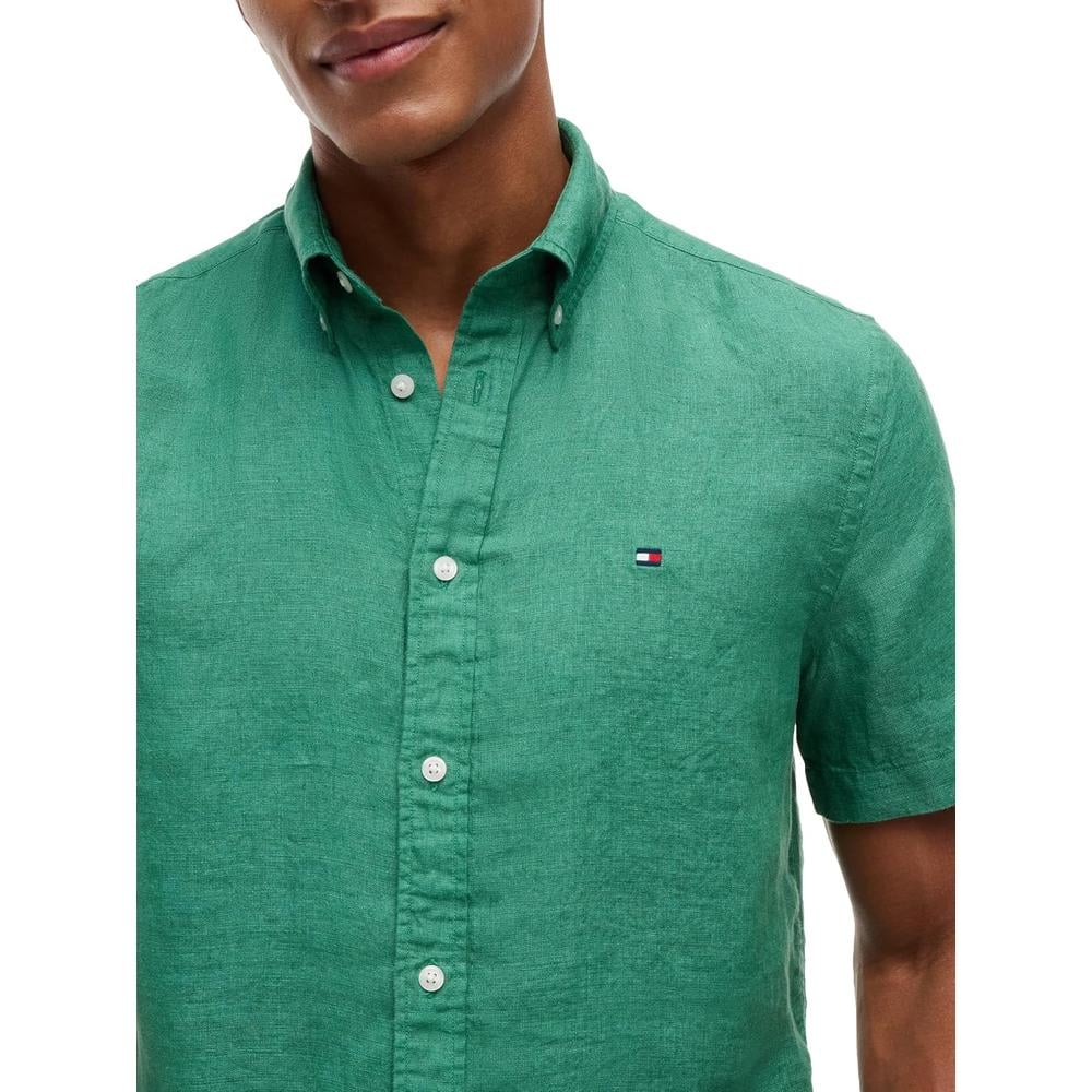 CAMISA PARA HOMBRE TOMMY HILFIGER MANGA CORTA LINO REGULAR FIT VERDE ALASKANO - 2