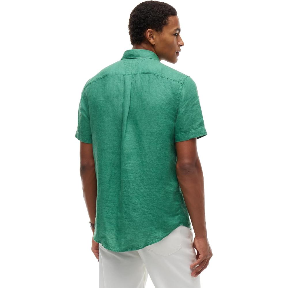 CAMISA PARA HOMBRE TOMMY HILFIGER MANGA CORTA LINO REGULAR FIT VERDE ALASKANO - 4