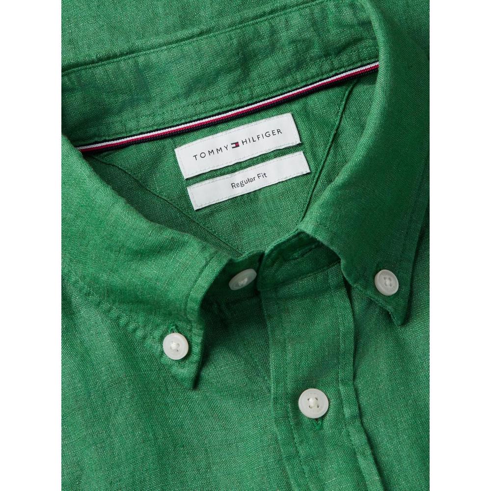 CAMISA PARA HOMBRE TOMMY HILFIGER MANGA CORTA LINO REGULAR FIT VERDE ALASKANO - 5