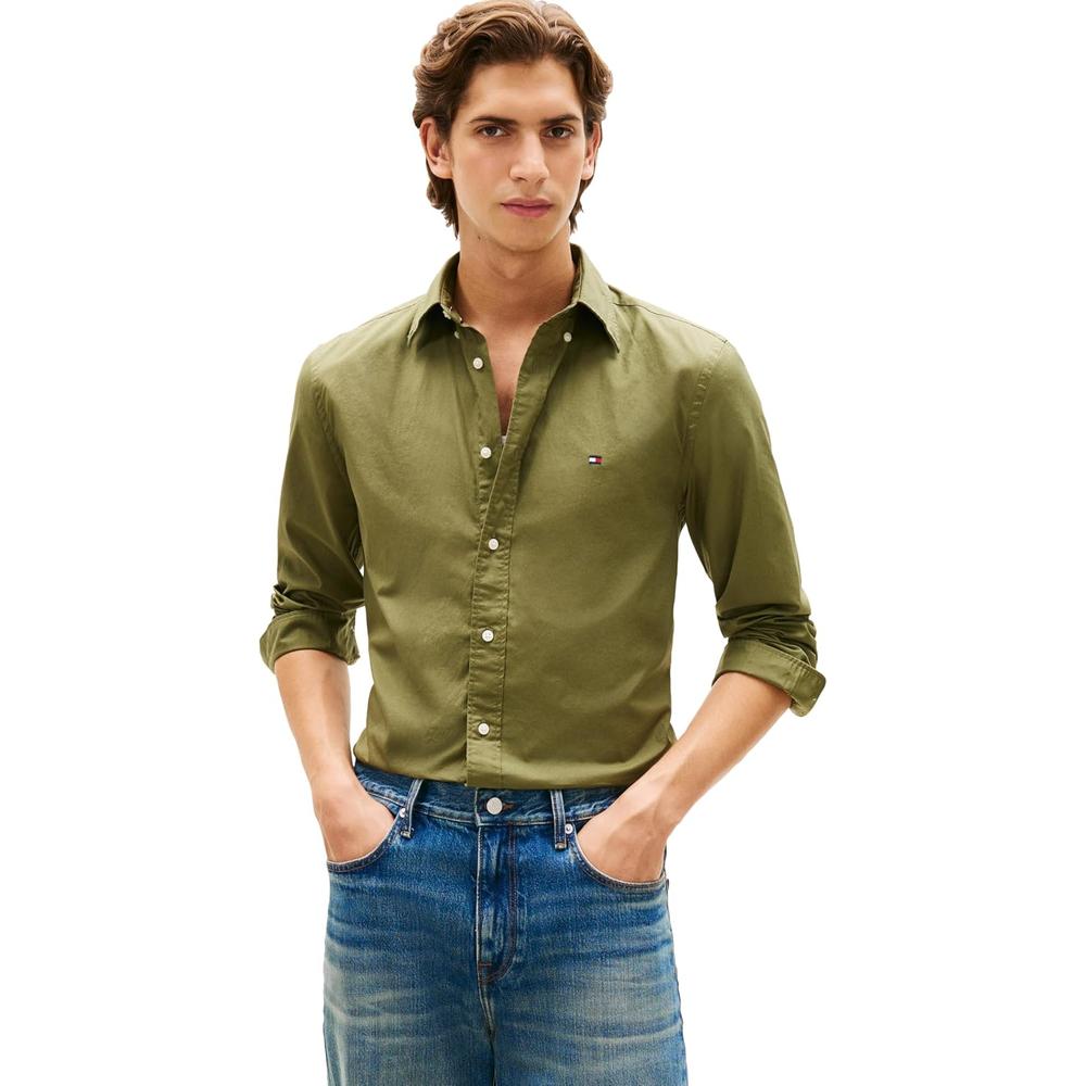 CAMISA PARA HOMBRE TOMMY HILFIGER REGULAR FIT MANGA LARGA VERDE ALCACHOFA OSCURO - 1