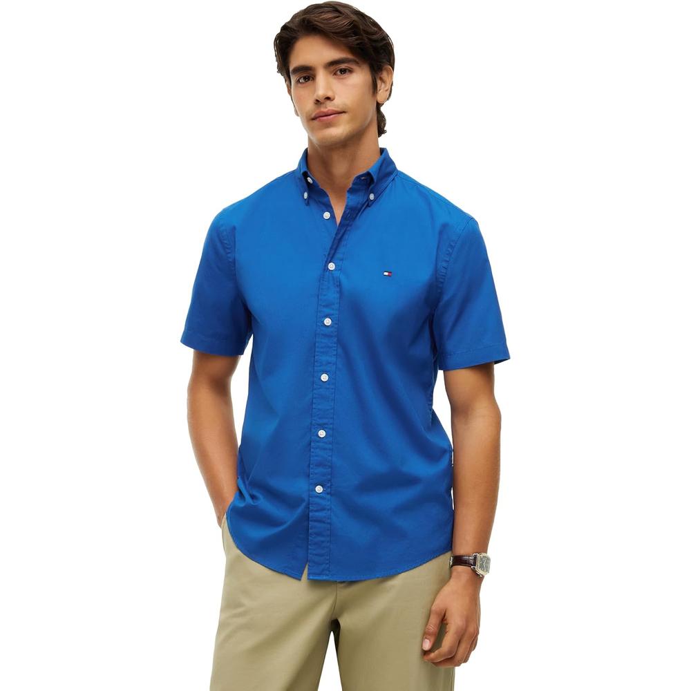 CAMISA PARA HOMBRE TOMMY HILFIGER REGULAR FIT MANGA CORTA AZUL ANTIGUO - 1