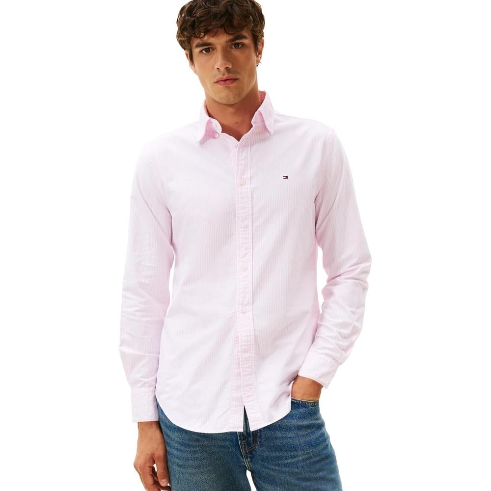 CAMISA PARA HOMBRE TOMMY HILFIGER OXFORD REGULAR FIT MANGA LARGA ROSA PETALO BLANCO - 1