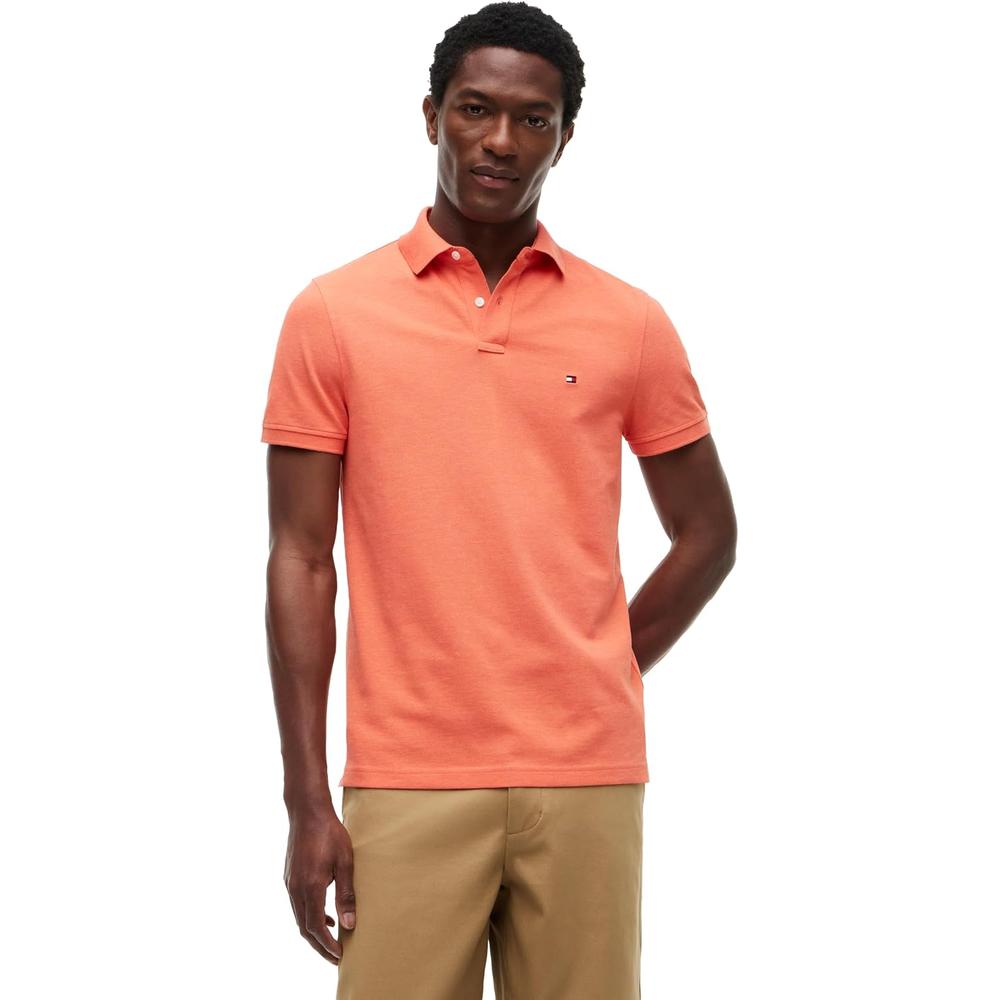 POLO PARA HOMBRE TOMMY HILFIGER 1985 REGULAR FIT MANGA CORTA NARANJA BRILLANTE JASPEADO - 1