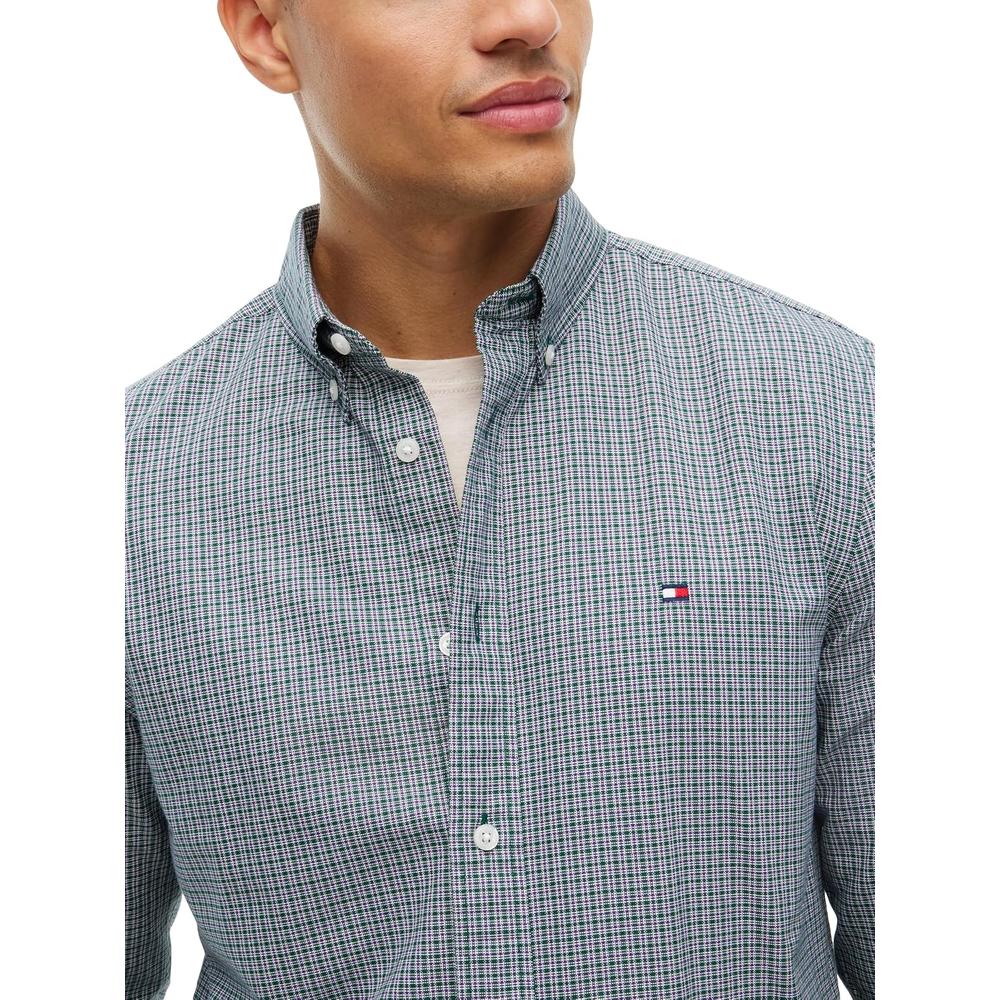 CAMISA PARA HOMBRE TOMMY HILFIGER OXFORD REGULAR FIT MANGA LARGA VERDE ORNAMENTAL CUADROS LAVADO - 2