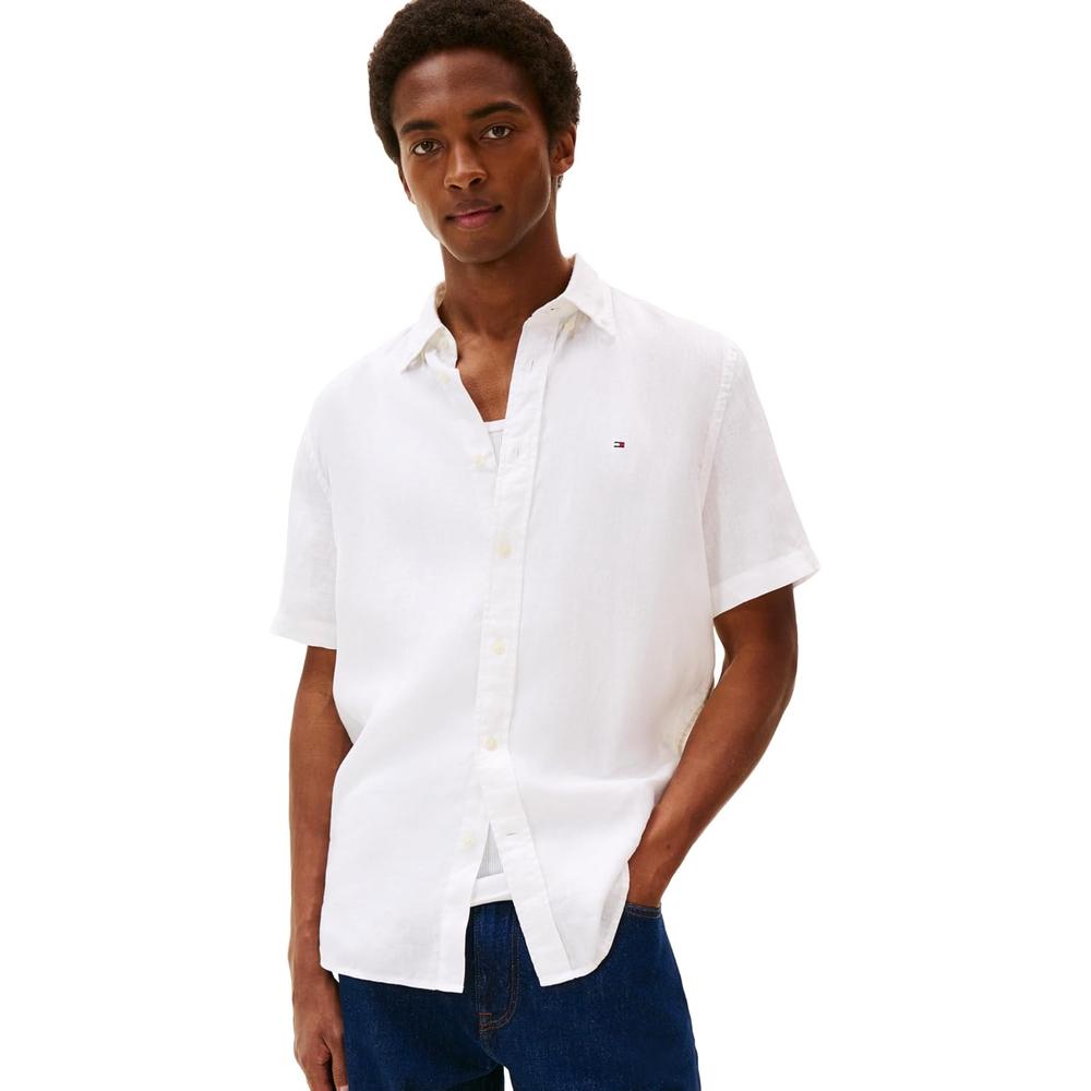 CAMISA PARA HOMBRE TOMMY HILFIGER MANGA CORTA LINO REGULAR FIT BLANCO - 1