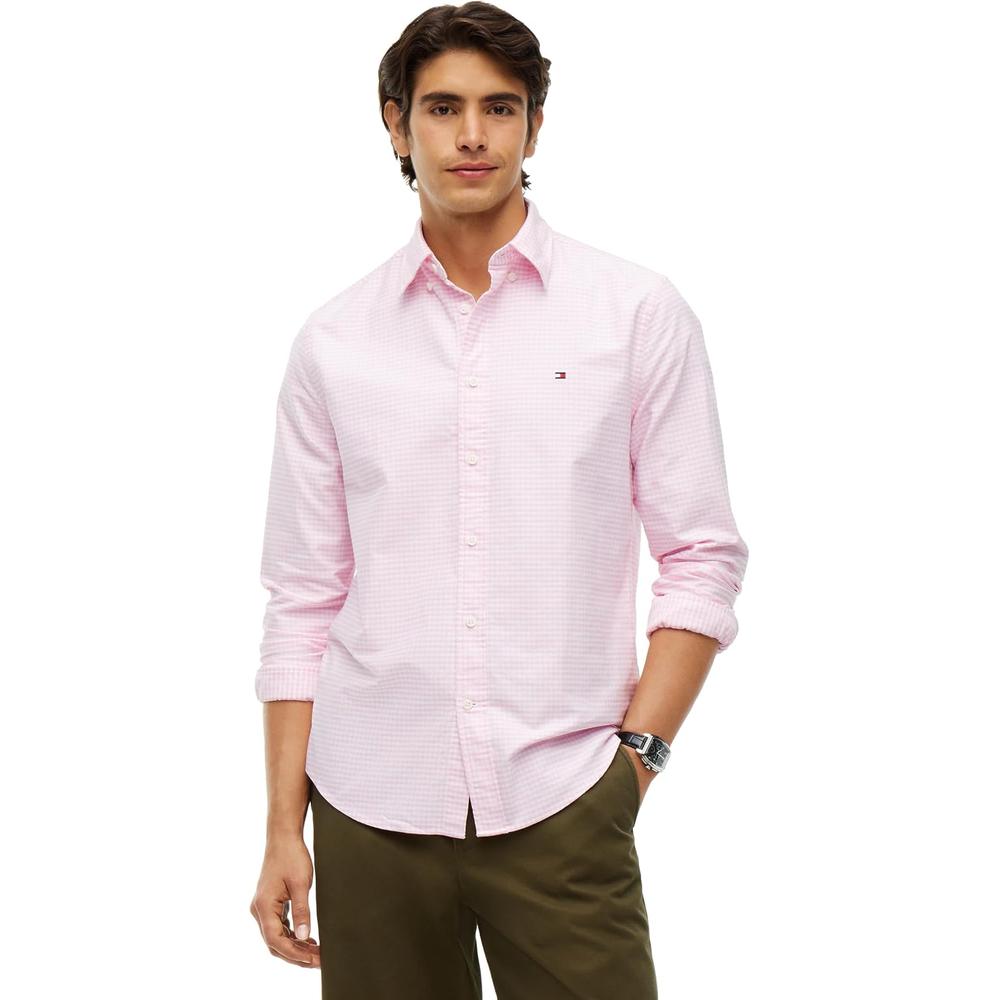 CAMISA PARA HOMBRE TOMMY HILFIGER OXFORD REGULAR FIT MANGA LARGA ROSA CLASICO CUADROS - 1