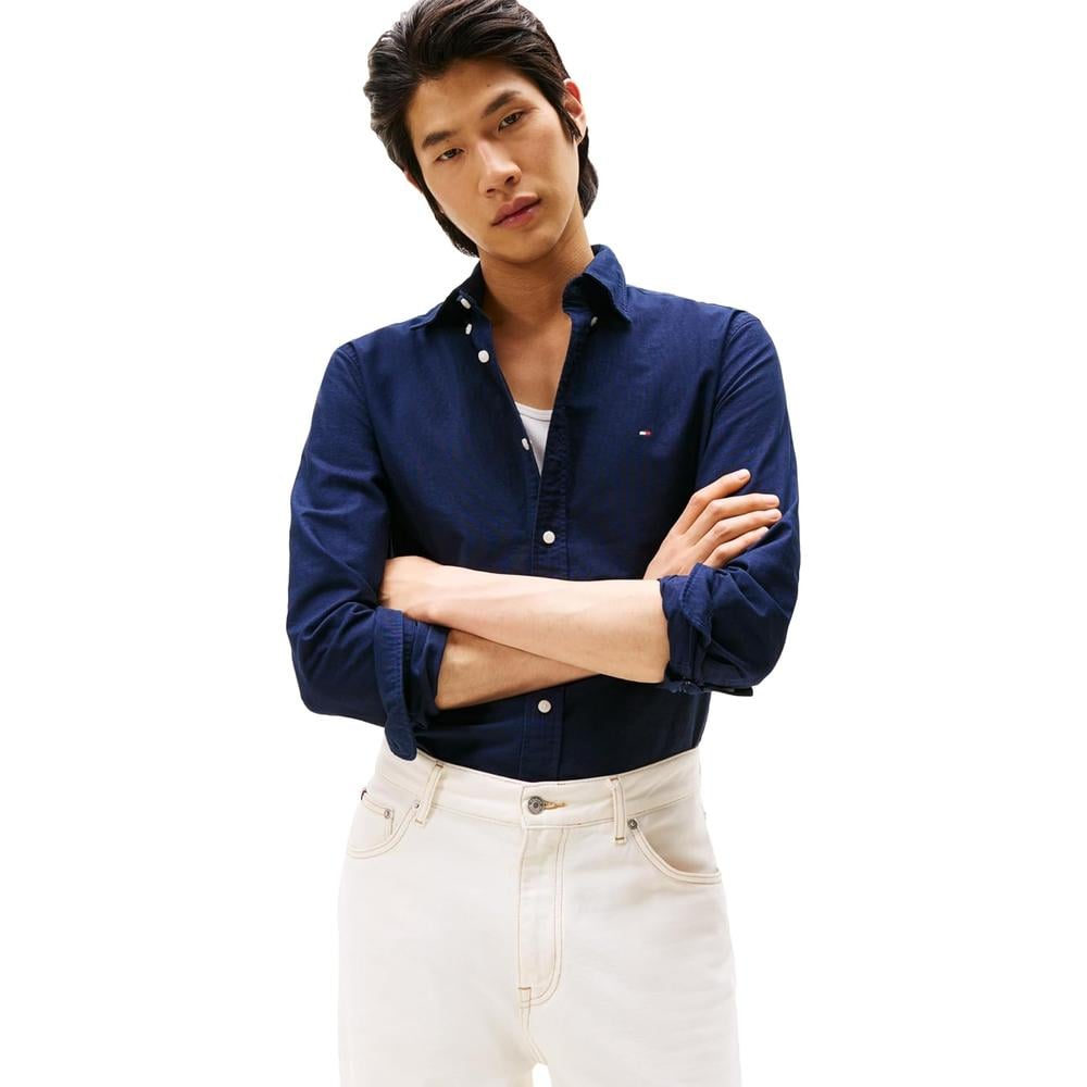 CAMISA PARA HOMBRE TOMMY HILFIGER OXFORD REGULAR FIT MANGA LARGA AZUL MARINO PREPPY AZUL CIELO LISO - 1