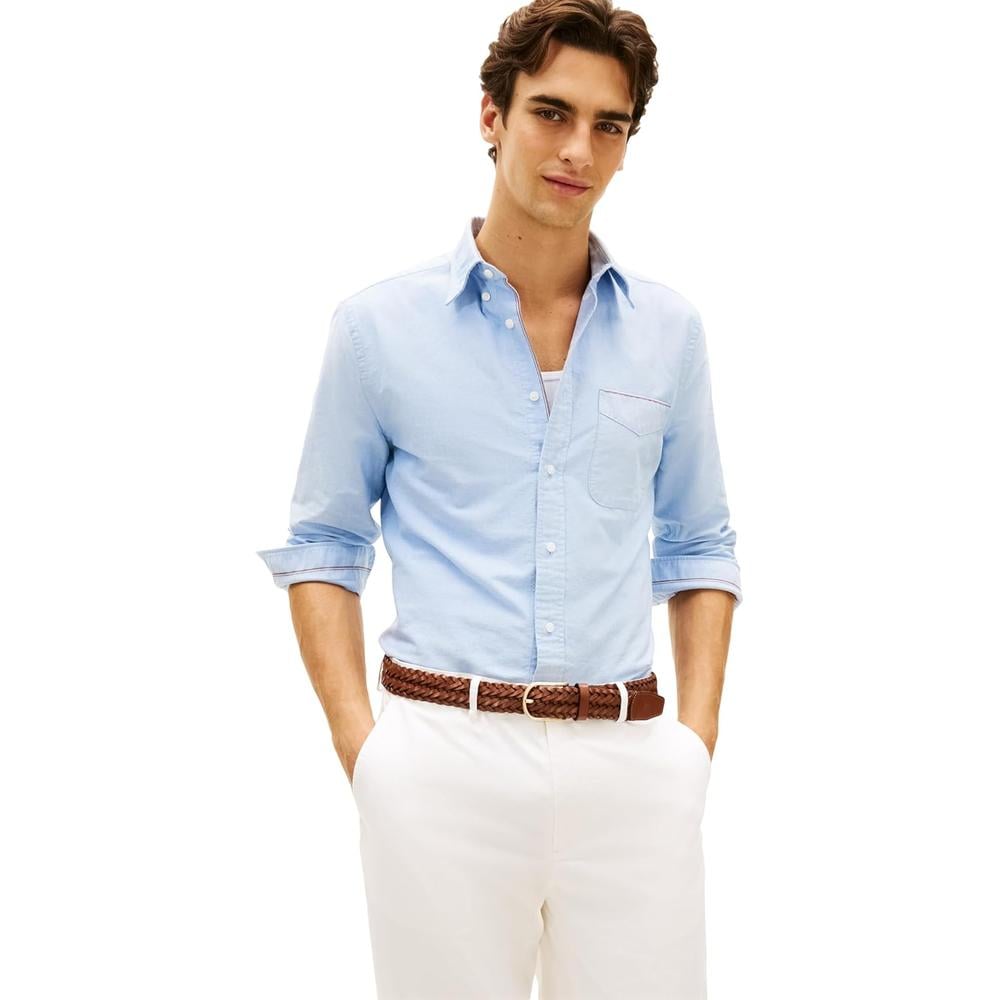 CAMISA PARA HOMBRE TOMMY HILFIGER OXFORD REGULAR FIT MANGA LARGA AZUL CAMISA ROJO BLANCO - 1