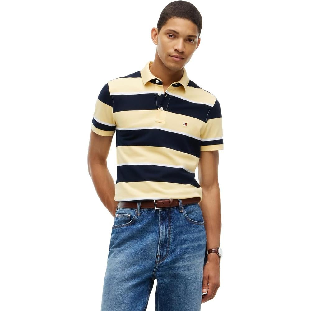 POLO PARA HOMBRE TOMMY HILFIGER 1985 SLIM FIT MANGA CORTA AMARILLO CLARO AZUL MARINO - 1