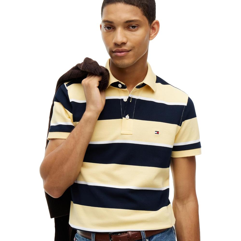 POLO PARA HOMBRE TOMMY HILFIGER 1985 SLIM FIT MANGA CORTA AMARILLO CLARO AZUL MARINO - 2