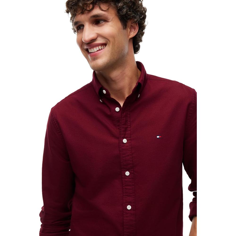 CAMISA PARA HOMBRE TOMMY HILFIGER OXFORD REGULAR FIT MANGA LARGA BORGONA BORGONA LISO - 2