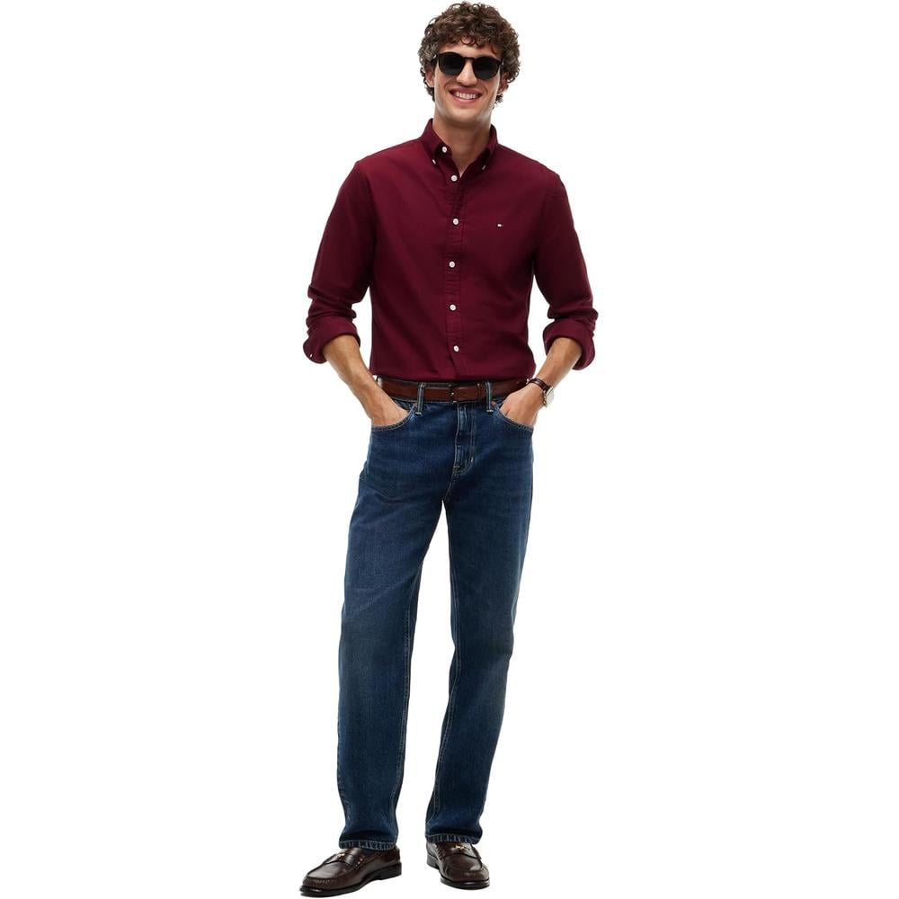 CAMISA PARA HOMBRE TOMMY HILFIGER OXFORD REGULAR FIT MANGA LARGA BORGONA BORGONA LISO - 3