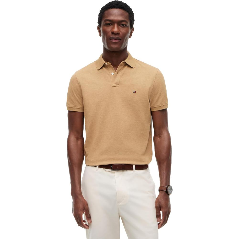 POLO PARA HOMBRE TOMMY HILFIGER 1985 REGULAR FIT MANGA CORTA BEIGE SAHARA JASPEADO - 1