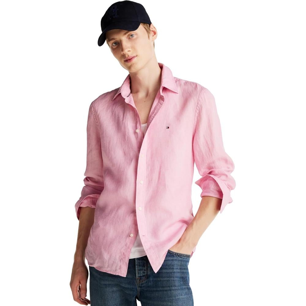 CAMISA PARA HOMBRE TOMMY HILFIGER REGULAR FIT MANGA LARGA ROSA CLÁSICO - 1
