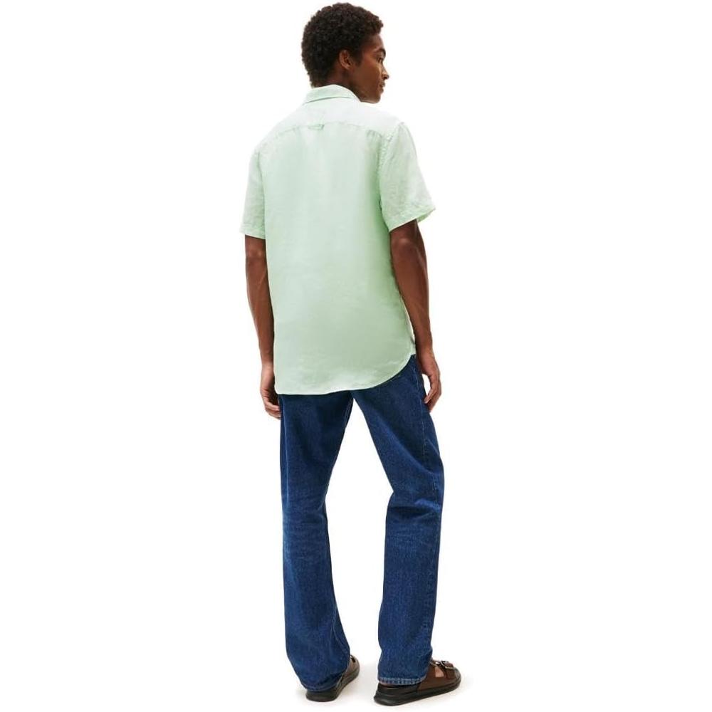 CAMISA PARA HOMBRE TOMMY HILFIGER MANGA CORTA LINO REGULAR FIT VERDE ÓPALO - 4