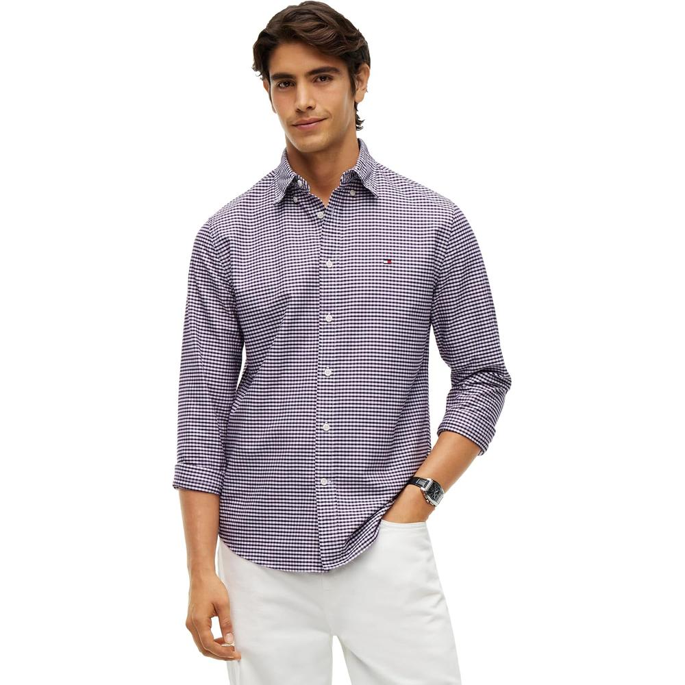 CAMISA PARA HOMBRE TOMMY HILFIGER OXFORD REGULAR FIT MANGA LARGA PURPURA ZAFIRO CUADROS - 1