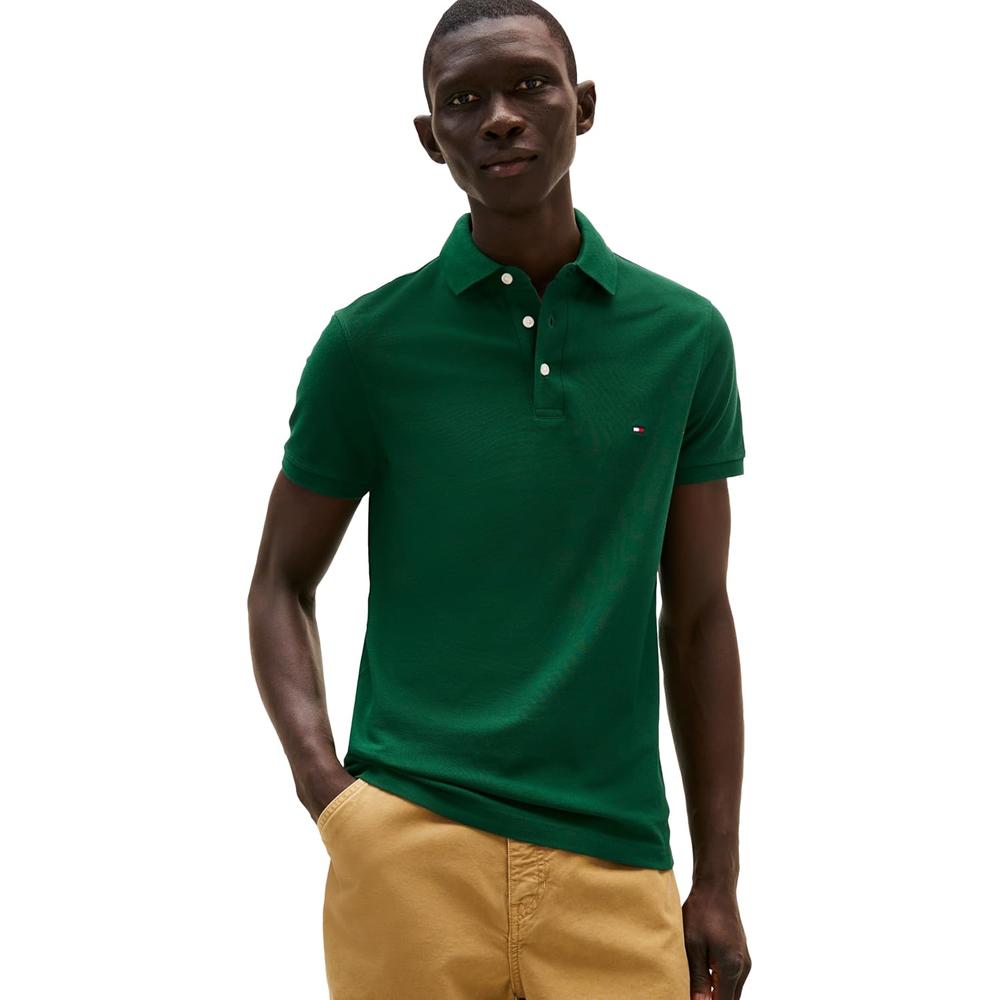 POLO PARA HOMBRE TOMMY HILFIGER 1985 SLIM FIT MANGA CORTA VERDE ORNAMENTAL - 1