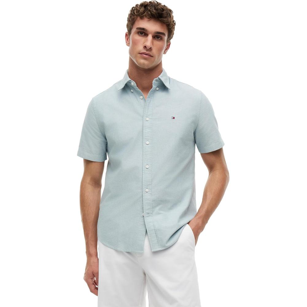 CAMISA PARA HOMBRE TOMMY HILFIGER REGULAR FIT MANGA CORTA VERDE ORNAMENTAL - 1
