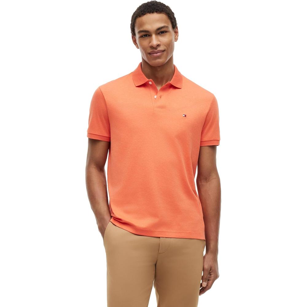 POLO PARA HOMBRE TOMMY HILFIGER REGULAR FIT MANGA CORTA NARANJA BRILLANTE JASPEADO - 1