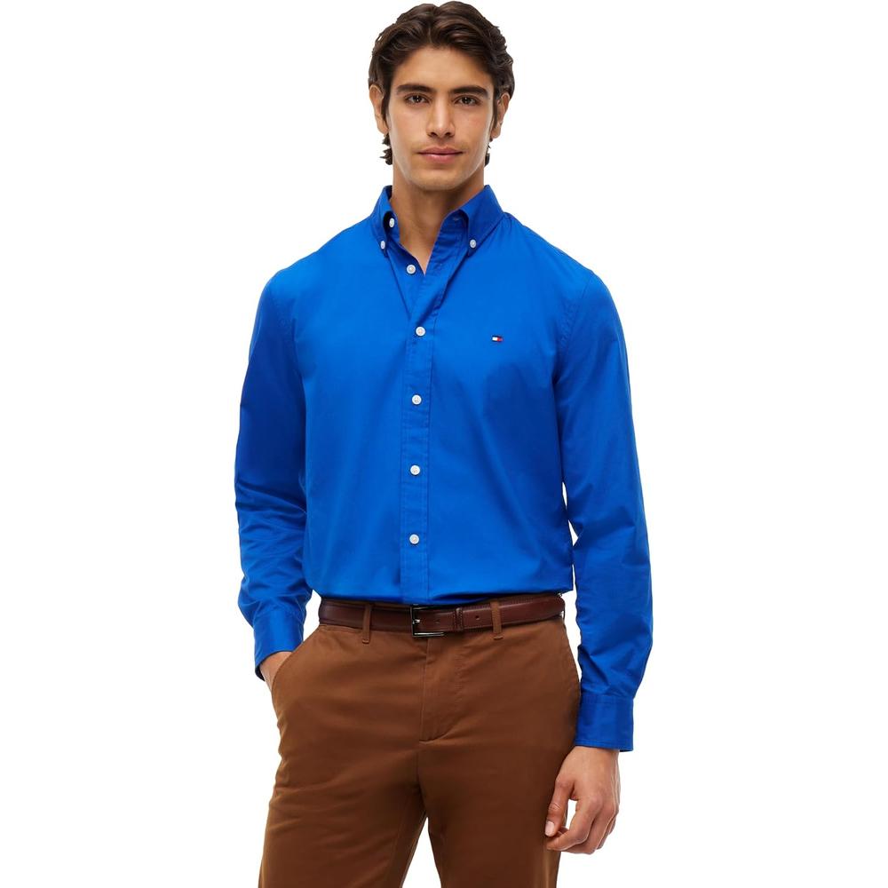 CAMISA PARA HOMBRE TOMMY HILFIGER REGULAR FIT MANGA LARGA AZUL ANTIGUO - 1