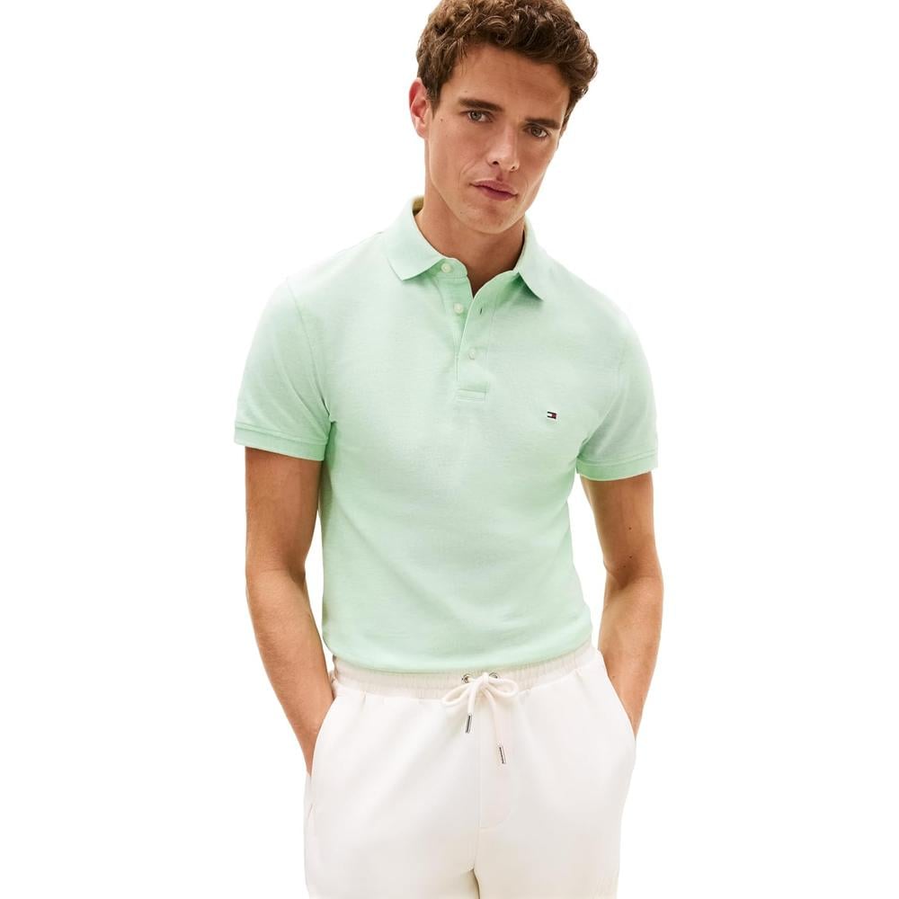 POLO PARA HOMBRE TOMMY HILFIGER 1985 SLIM FIT MANGA CORTA VERDE MENTA JASPEADO - 1