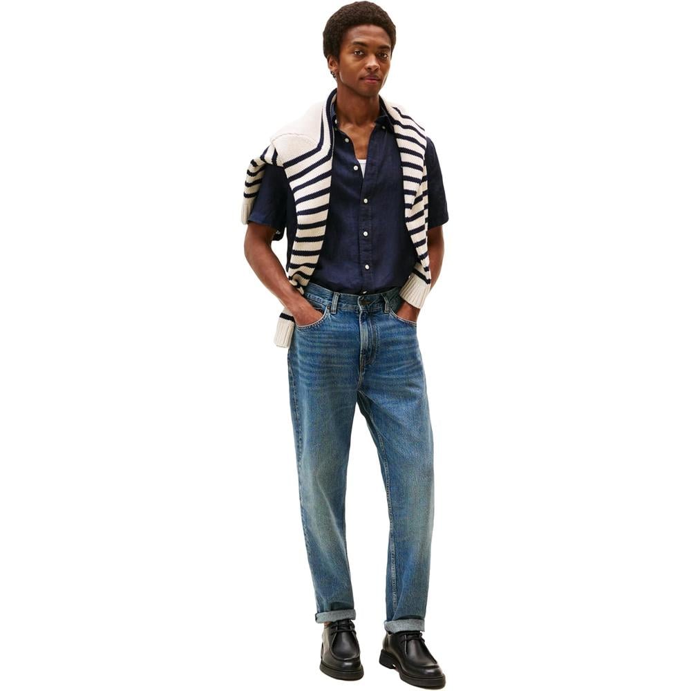 CAMISA PARA HOMBRE TOMMY HILFIGER MANGA CORTA LINO REGULAR FIT AZUL CIELO DESIERTO - 4