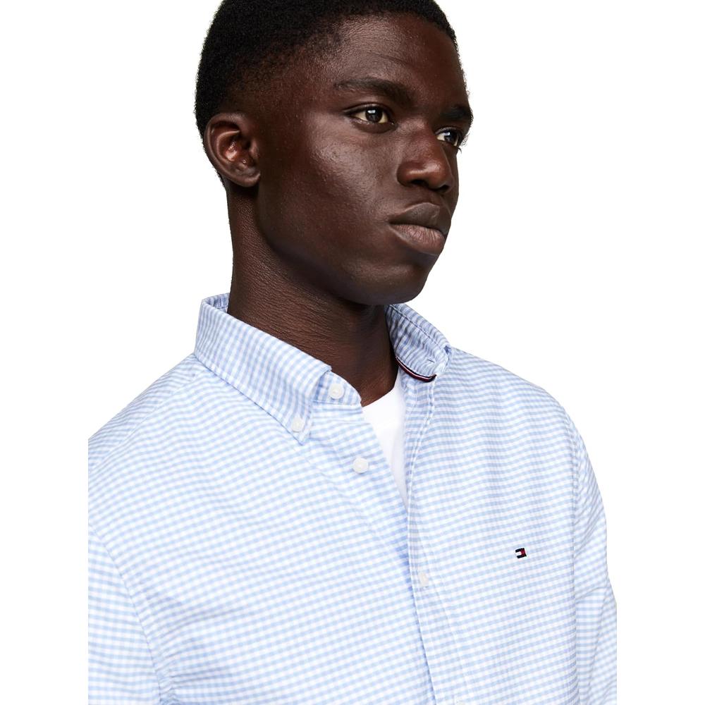CAMISA PARA HOMBRE TOMMY HILFIGER OXFORD REGULAR FIT MANGA LARGA AZUL NUBLADO BLANCO - 2
