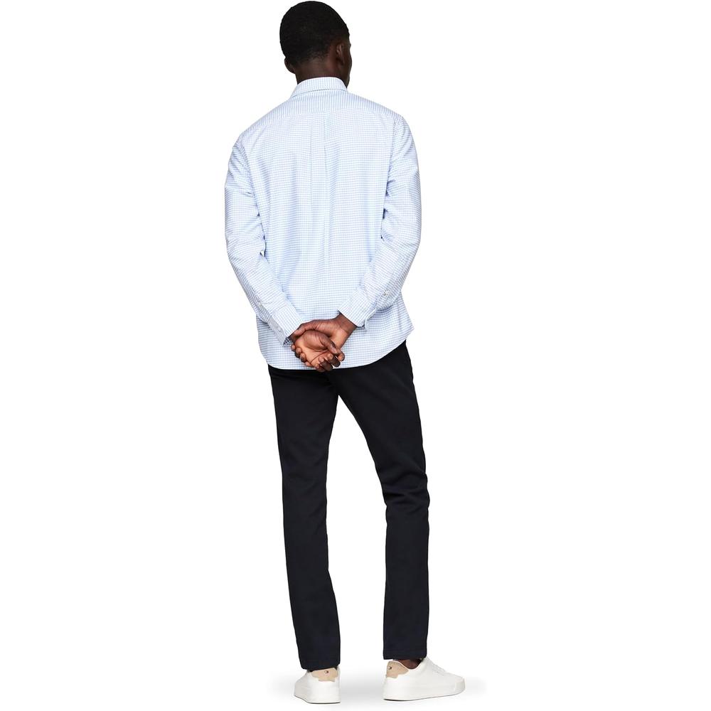 CAMISA PARA HOMBRE TOMMY HILFIGER OXFORD REGULAR FIT MANGA LARGA AZUL NUBLADO BLANCO - 3