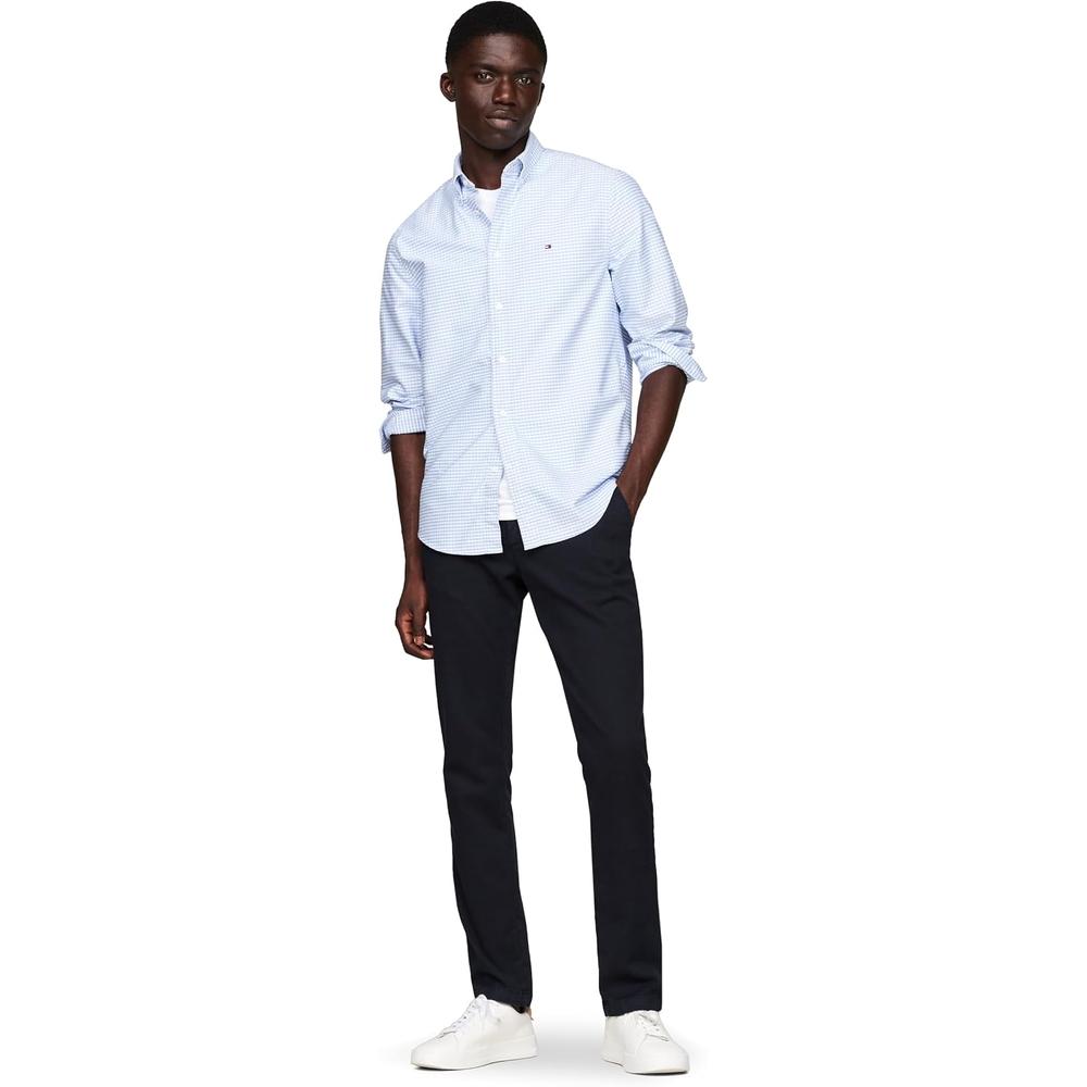 CAMISA PARA HOMBRE TOMMY HILFIGER OXFORD REGULAR FIT MANGA LARGA AZUL NUBLADO BLANCO - 4