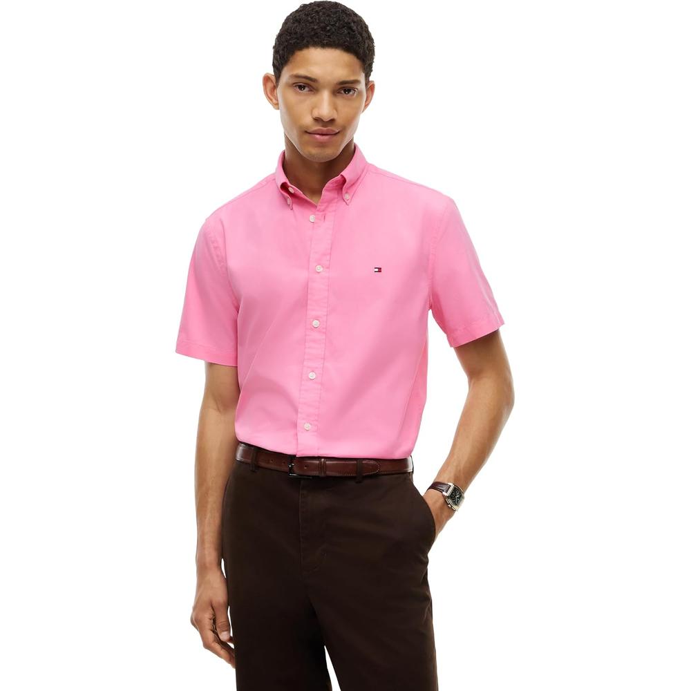 CAMISA PARA HOMBRE TOMMY HILFIGER REGULAR FIT MANGA CORTA ROSA RUBOR - 1