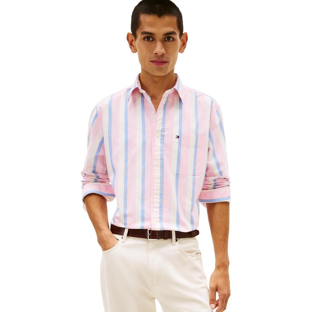 CAMISA PARA HOMBRE TOMMY HILFIGER OXFORD REGULAR FIT MANGA LARGA ROSA PETALO RAYAS MULTICOLOR - 1