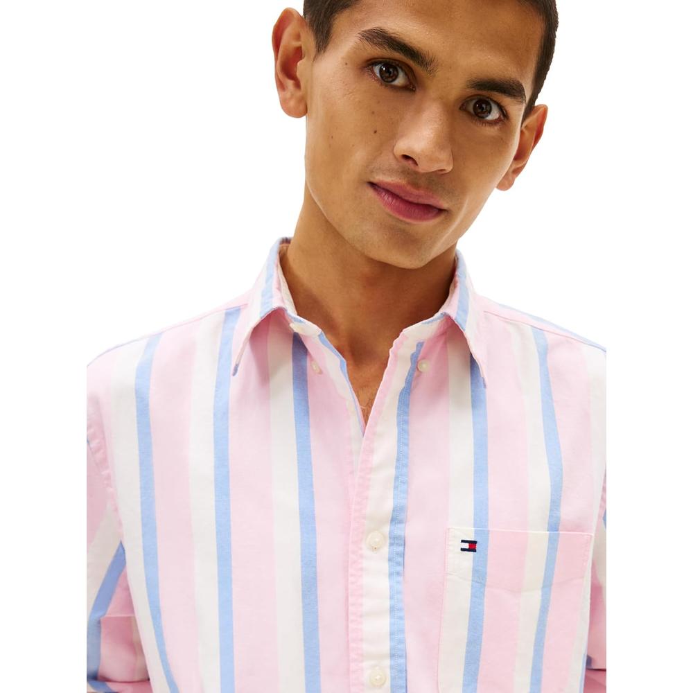 CAMISA PARA HOMBRE TOMMY HILFIGER OXFORD REGULAR FIT MANGA LARGA ROSA PETALO RAYAS MULTICOLOR - 2