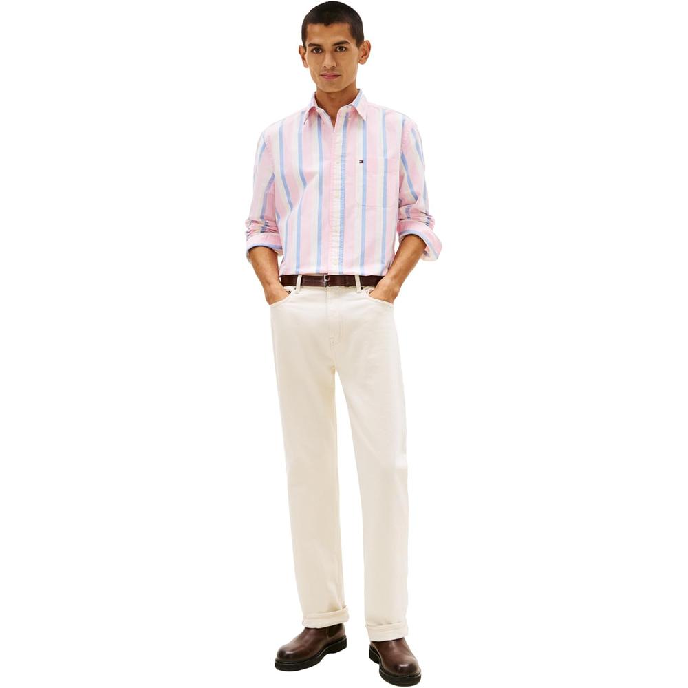 CAMISA PARA HOMBRE TOMMY HILFIGER OXFORD REGULAR FIT MANGA LARGA ROSA PETALO RAYAS MULTICOLOR - 3
