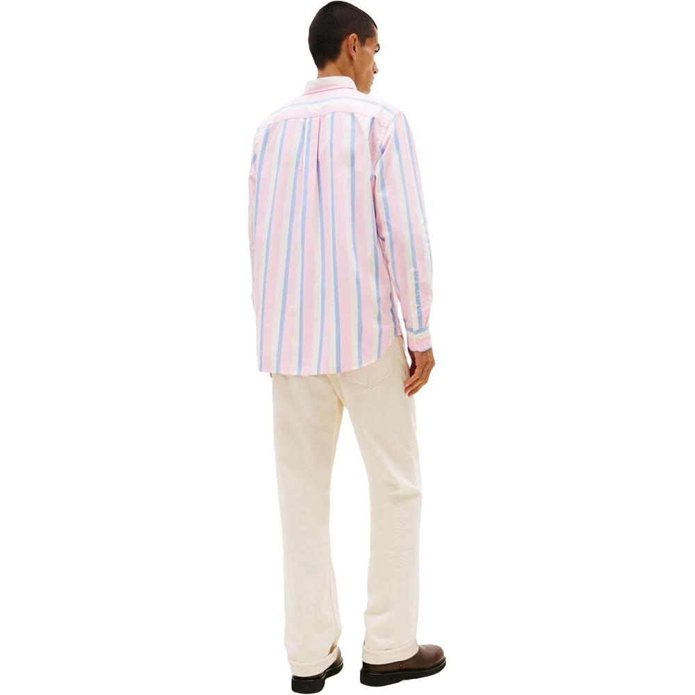 CAMISA PARA HOMBRE TOMMY HILFIGER OXFORD REGULAR FIT MANGA LARGA ROSA PETALO RAYAS MULTICOLOR - 4