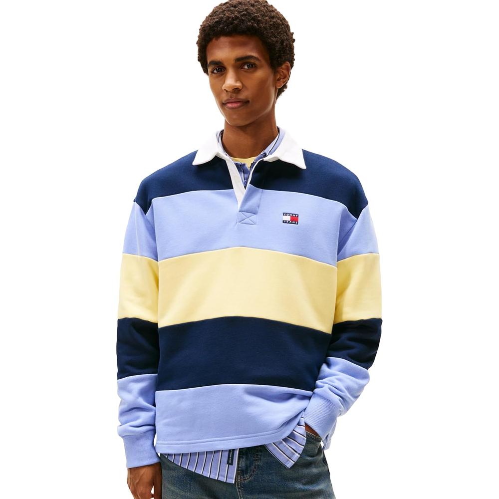 POLO PARA HOMBRE TOMMY HILFIGER RELAXED FIT MANGA LARGA AZUL MARINO OSCURO AZUL IRIS AMARILLO VERDOSO - 1