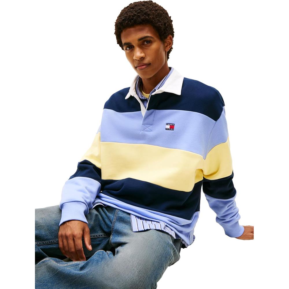 POLO PARA HOMBRE TOMMY HILFIGER RELAXED FIT MANGA LARGA AZUL MARINO OSCURO AZUL IRIS AMARILLO VERDOSO - 2