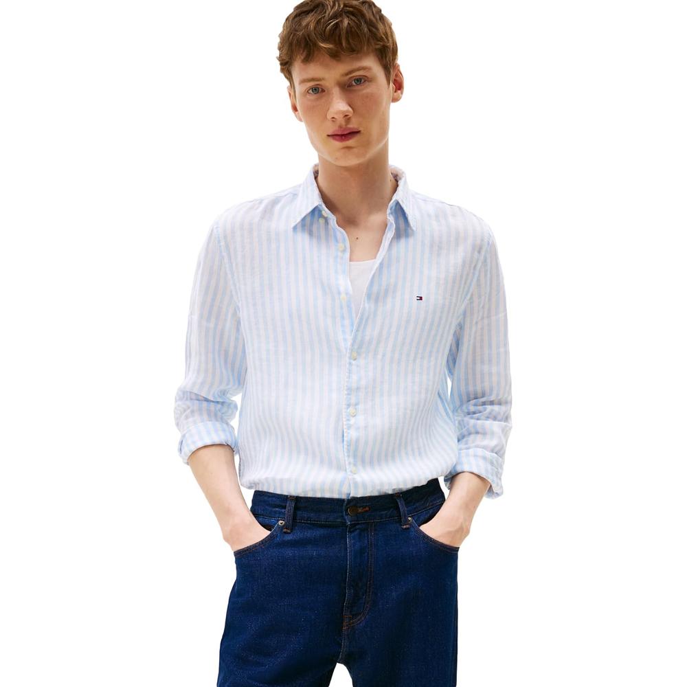 CAMISA PARA HOMBRE TOMMY HILFIGER REGULAR FIT MANGA LARGA AZUL VESSEL - 1