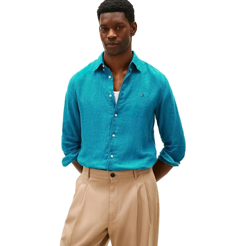 CAMISA PARA HOMBRE TOMMY HILFIGER REGULAR FIT MANGA LARGA AZUL OCÉANO PROFUNDO - 1
