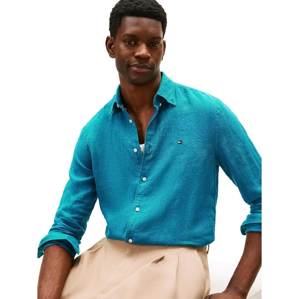CAMISA PARA HOMBRE TOMMY HILFIGER REGULAR FIT MANGA LARGA AZUL OCÉANO PROFUNDO - 2