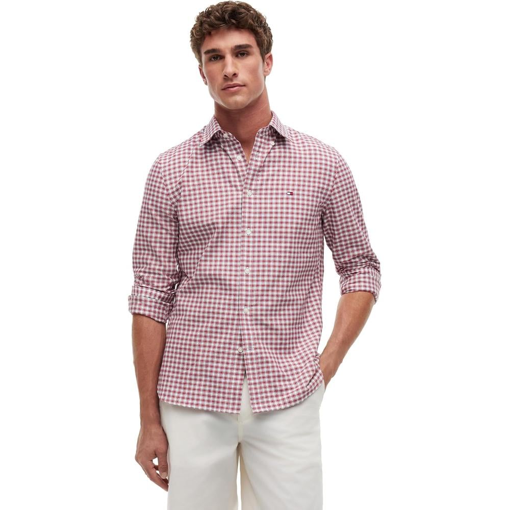 CAMISA PARA HOMBRE TOMMY HILFIGER OXFORD REGULAR FIT MANGA LARGA ROJO MEDIO CUADROS BLANCO - 1