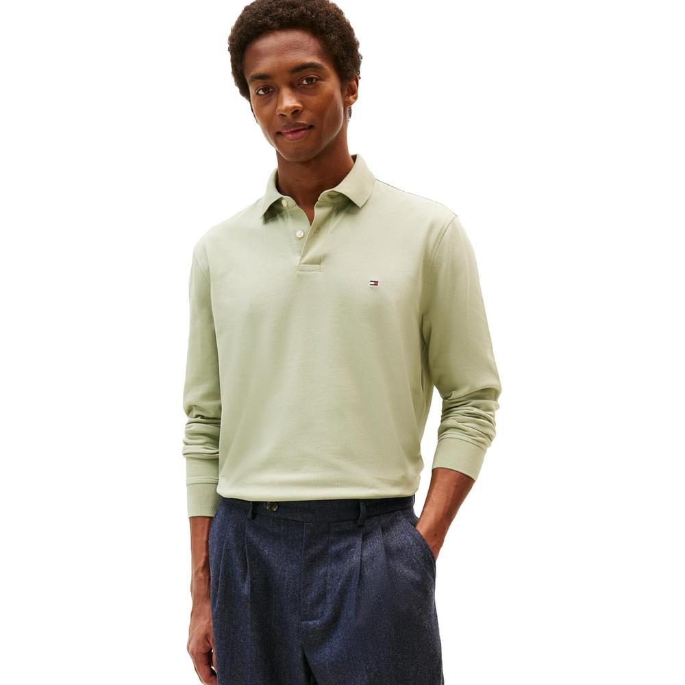 POLO PARA HOMBRE TOMMY HILFIGER REGULAR FIT MANGA LARGA VERDE SALVIA TIERRA - 1