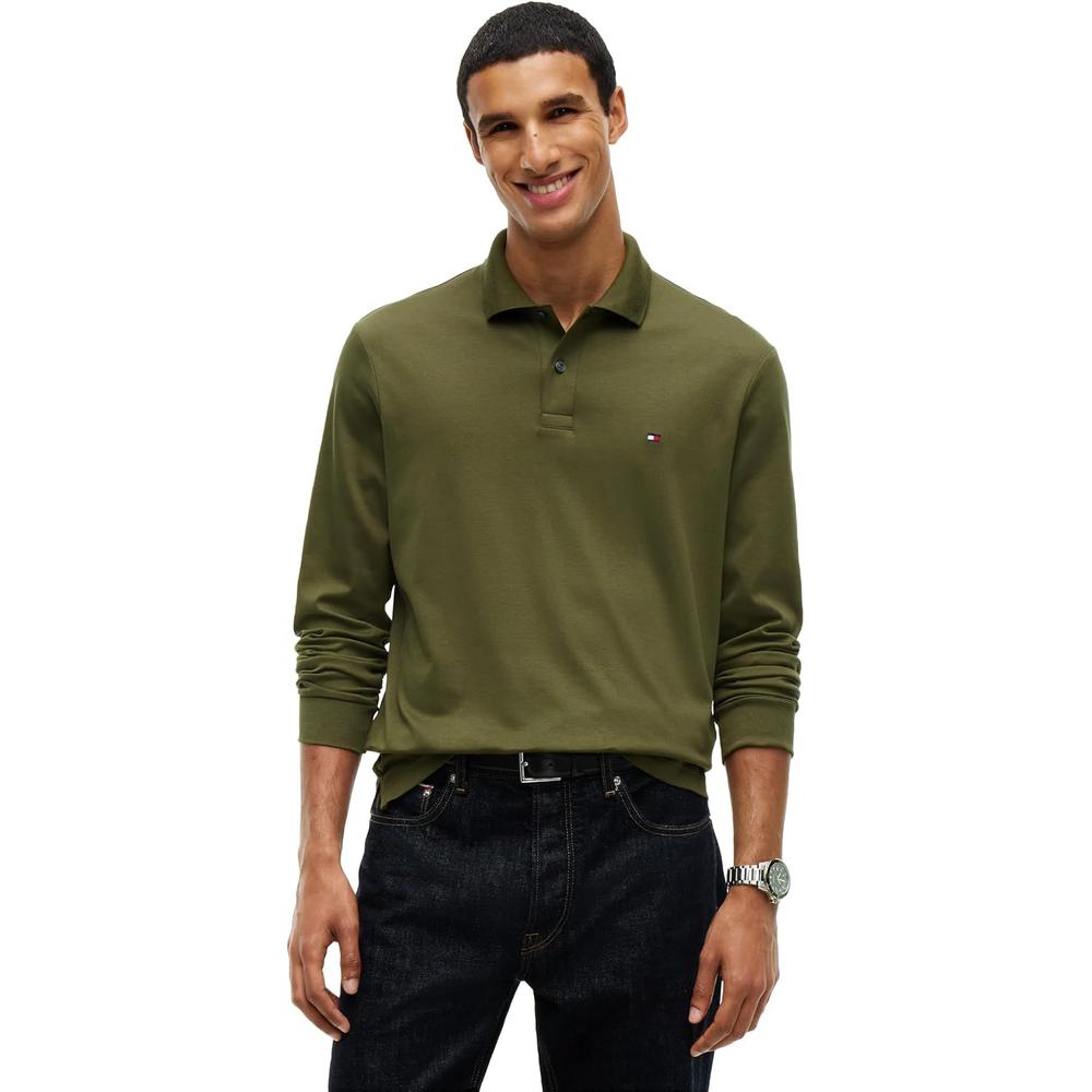 POLO PARA HOMBRE TOMMY HILFIGER LIQUID COTTON REGULAR FIT MANGA LARGA VERDE CAZADOR - 1