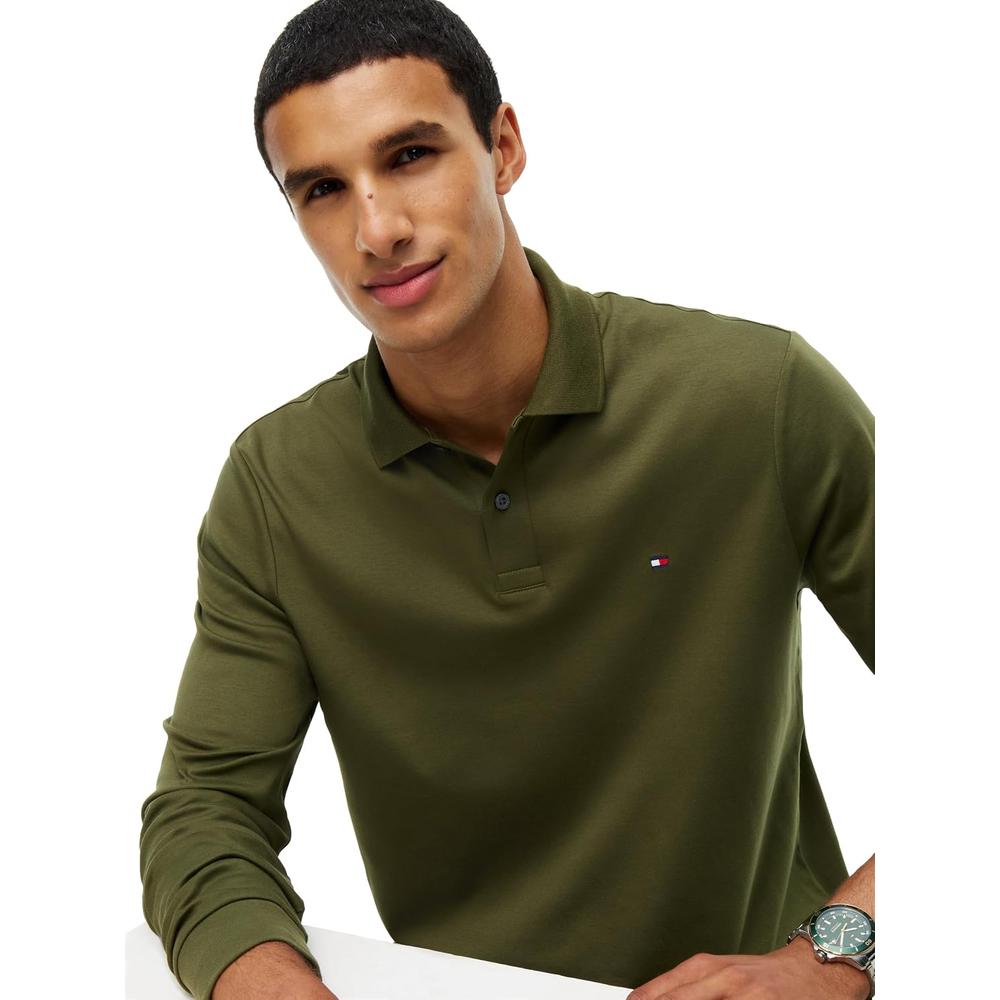 POLO PARA HOMBRE TOMMY HILFIGER LIQUID COTTON REGULAR FIT MANGA LARGA VERDE CAZADOR - 2