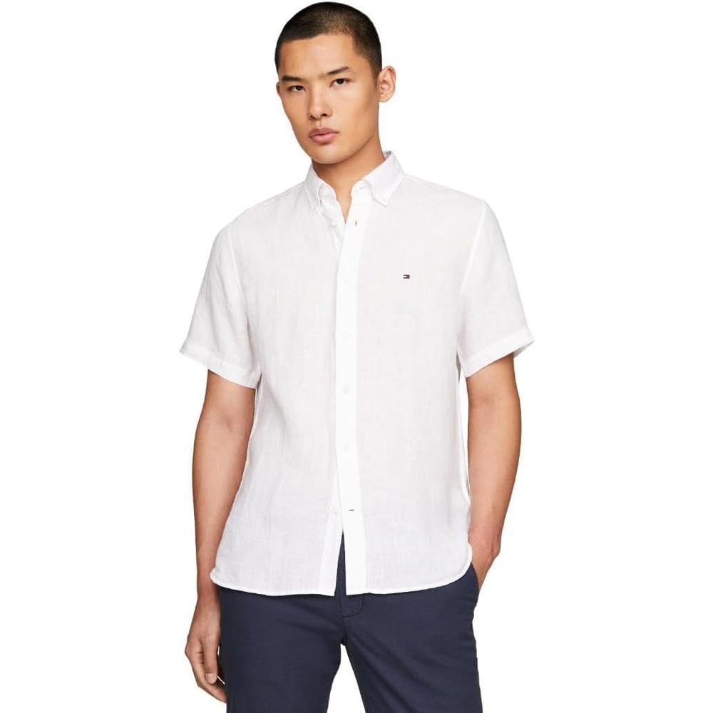 CAMISA PARA HOMBRE TOMMY HILFIGER MANGA CORTA LINO REGULAR FIT BLANCO - 1