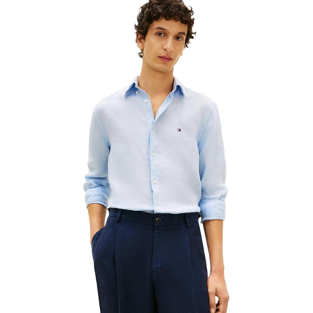 CAMISA PARA HOMBRE TOMMY HILFIGER REGULAR FIT MANGA LARGA AZUL SUAVE - 1