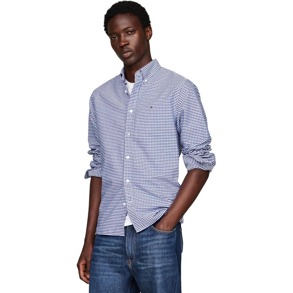 CAMISA PARA HOMBRE TOMMY HILFIGER OXFORD REGULAR FIT MANGA LARGA AZUL REY CUADROS - 1