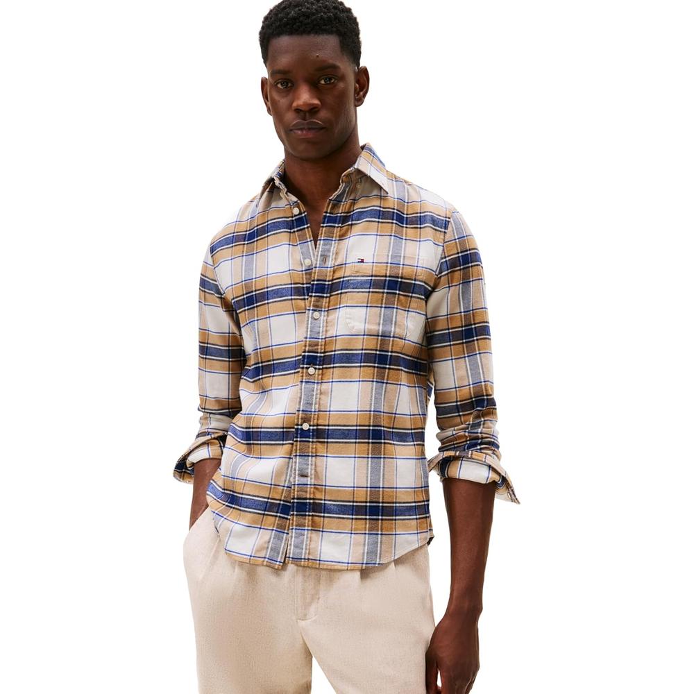 CAMISA PARA HOMBRE TOMMY HILFIGER OXFORD REGULAR FIT MANGA LARGA LIENZO SAFARI CUADROS - 1