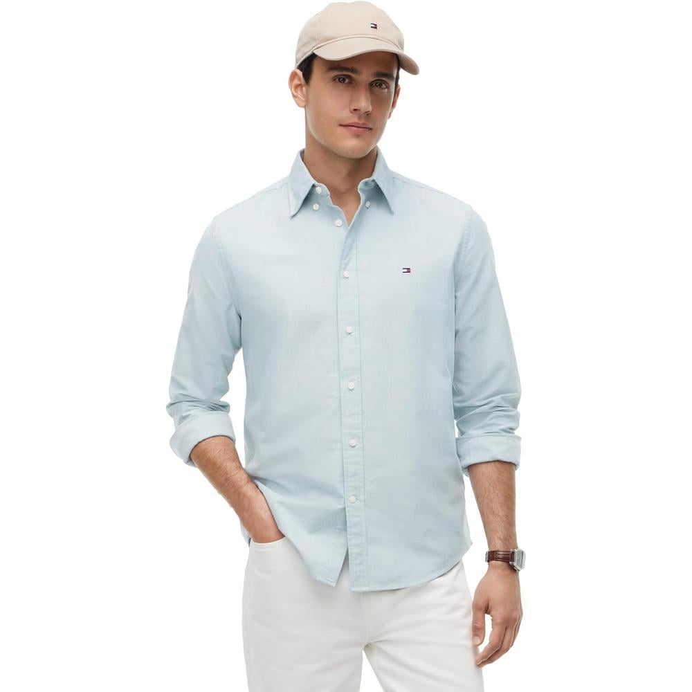 CAMISA PARA HOMBRE TOMMY HILFIGER OXFORD REGULAR FIT MANGA LARGA VERDE ORNAMENTAL - 1